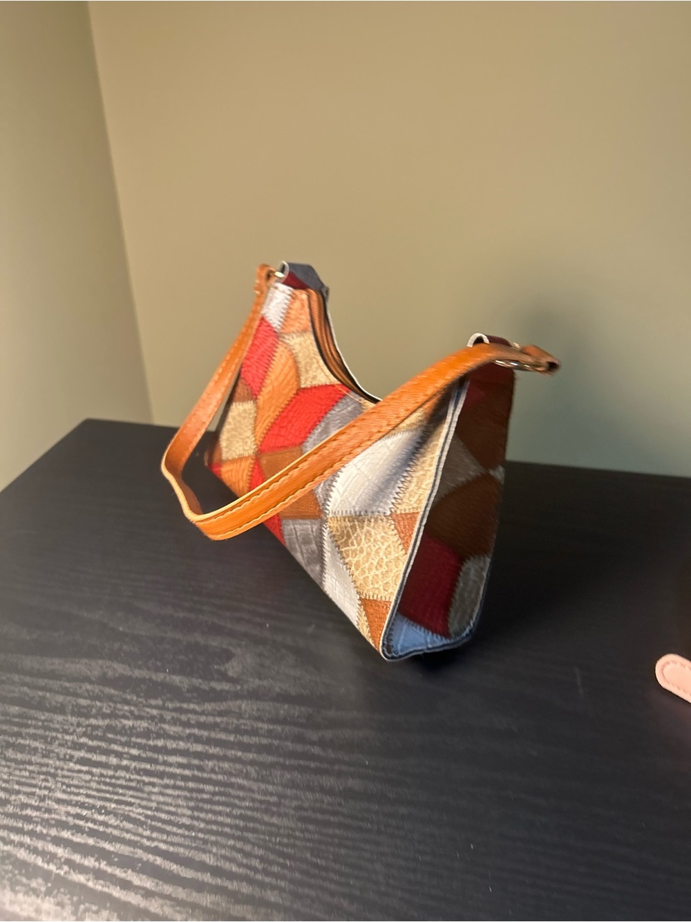 Patchwork Multicolor Leather Shoulder Bag - Orange Strap